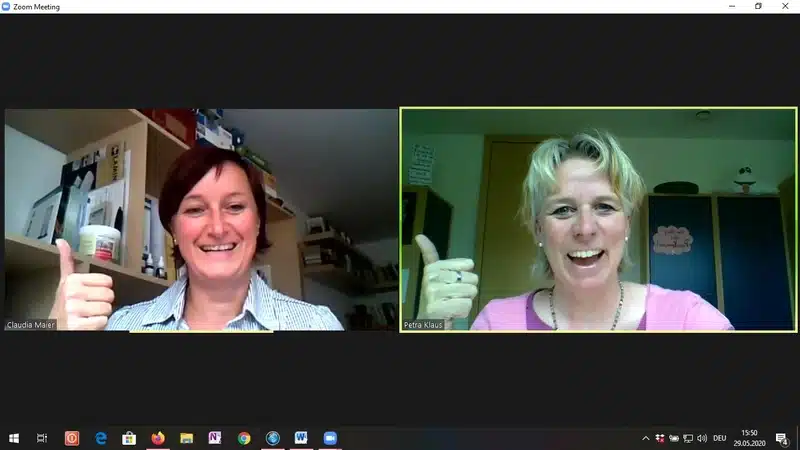Petra Klaus im Zoomcall mit Claudia Maier